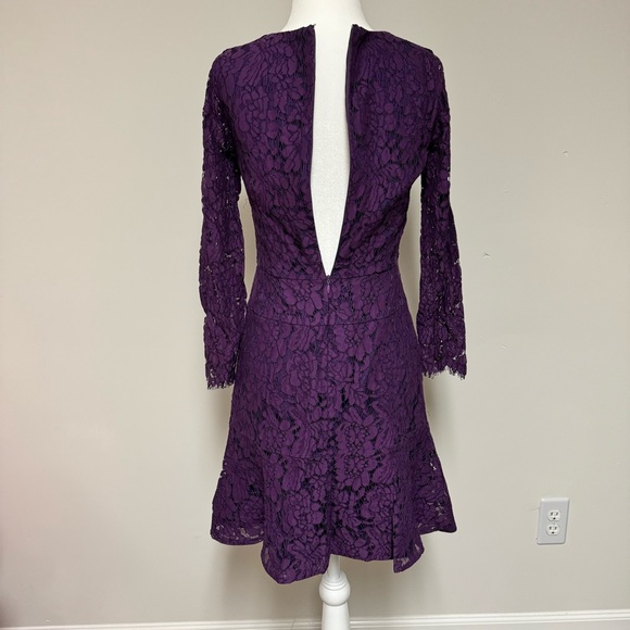 J.CREW PURPLE LACE RUFFLE HEM DRESS WITH 3/4 SLEEVES SIZE 0 - Picture 5 of 9